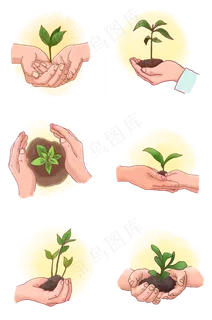 植树节卡通手绘保护树苗组图PNG免,免抠元素