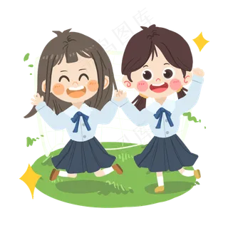 卡通女孩们毕业季合影PNG素材