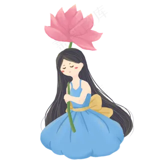 拿着一只荷花的女孩免扣图