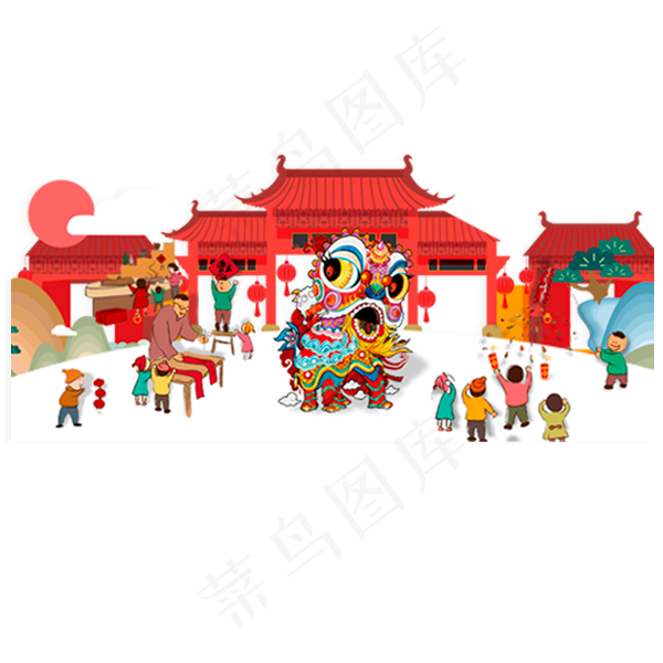 热闹的舞龙舞狮集市免抠图(600X600(DPI:300))psd模版下载