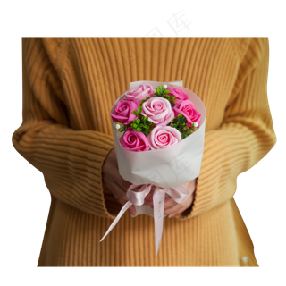 穿黄色毛衣的拿花的人