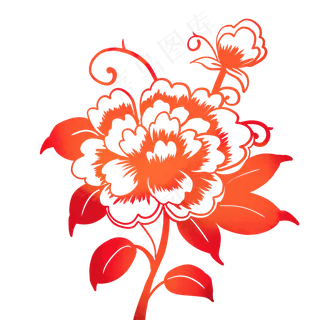 红色牡丹花剪纸