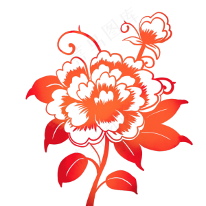 红色牡丹花剪纸