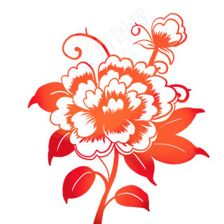 红色牡丹花剪纸