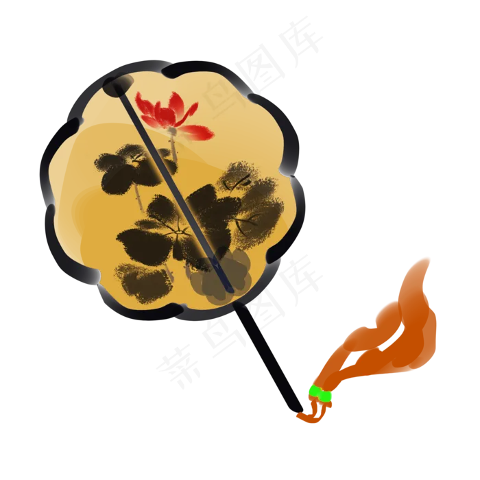水墨流苏荷花团扇(2000X2000(DPI:300))psd模版下载