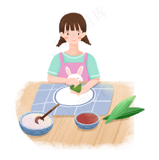 女孩包粽子时场景素材