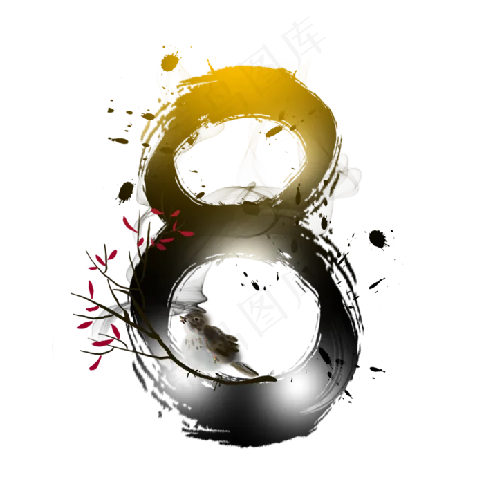 古风水墨数字8(2000*2000px 	      )psd模版下载