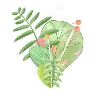 春季剪纸绿色叶子草丛,免抠元素