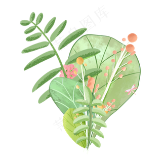 春季剪纸绿色叶子草丛,免抠元素