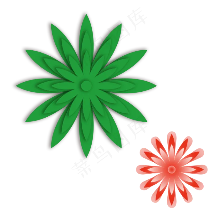绿色手绘立体剪纸风花,免抠元素(2000X2000(DPI:300))psd模版下载