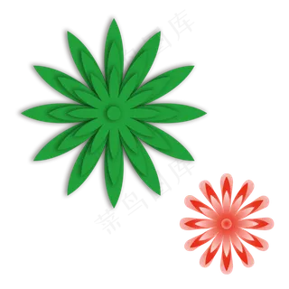 绿色手绘立体剪纸风花,免抠元素