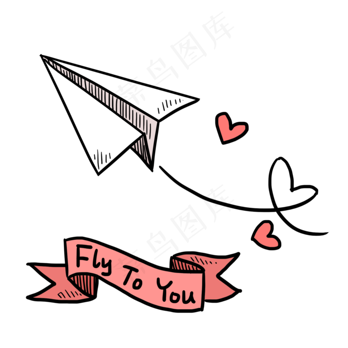 创意手绘纸飞机和横幅PNG免抠素材,免抠元素