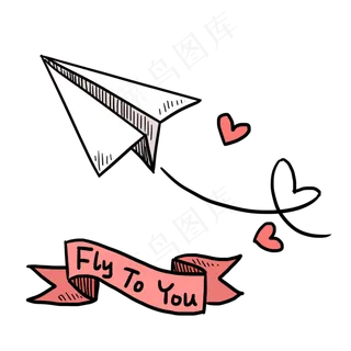 创意手绘纸飞机和横幅PNG免抠素材,免抠元素