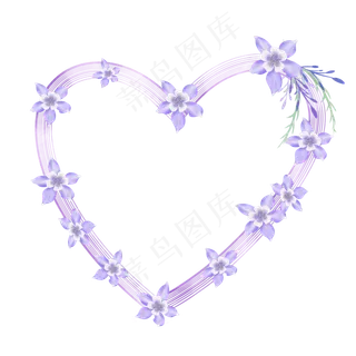 紫色心形小花边框花环,免抠元素