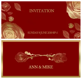 简洁玫瑰酒红色双面请柬模板