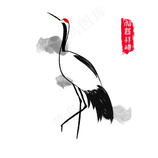 中国风手绘水墨风仙鹤丹顶鹤印章