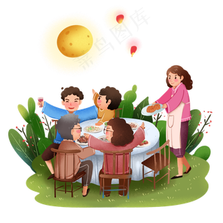 中秋节家庭团圆聚餐png,免抠元素