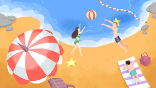 卡通手绘风立夏海边玩耍配图