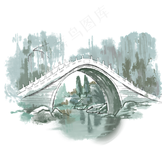 桥水墨画