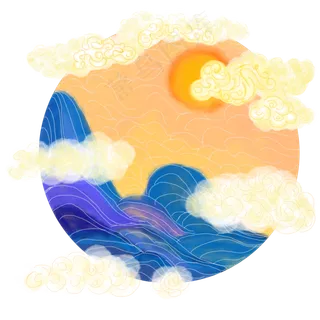 中国风水墨水彩中秋节山海明月手,免抠元素