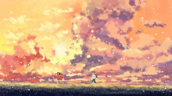 唯美治愈系天空奔跑风景