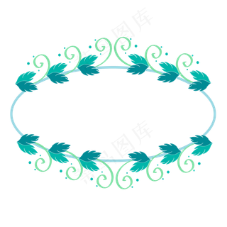 唯美蓝绿色叶子花藤边框