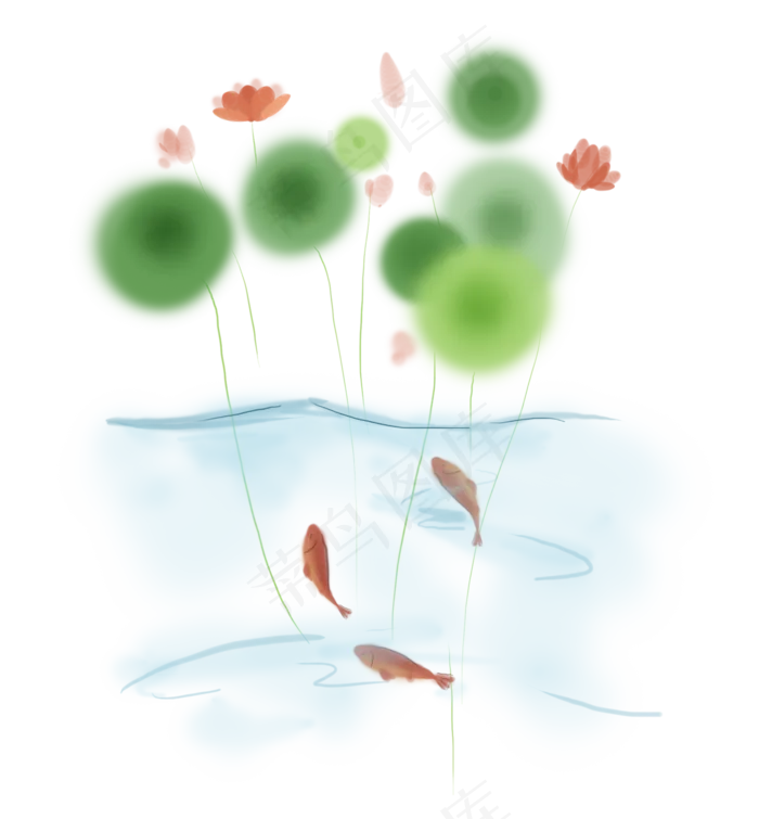 中国风淡彩荷叶和鲤鱼(2000X2158(DPI:299))psd模版下载