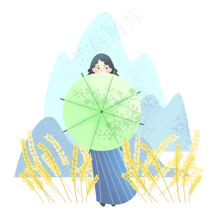 谷雨拿伞的小女孩(3000X3000(DPI:300))psd模版下载