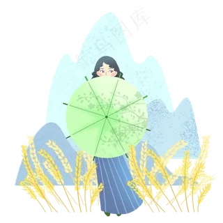 谷雨拿伞的小女孩