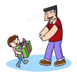 卡通父亲节夸张风孩子送大礼物p