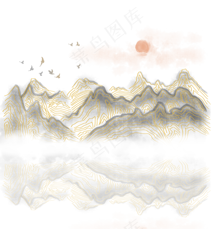 中国风金线山水(2981X3205(DPI:300))psd模版下载