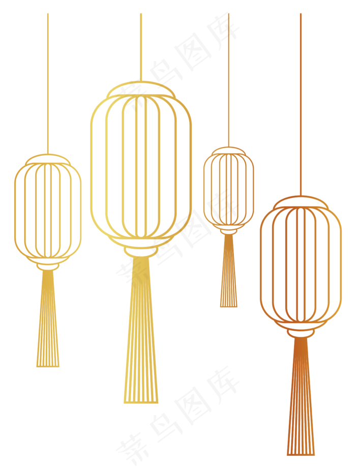 中国风烫金渐变灯笼线稿,免抠元素(2363*3111px 300 dpi )ai矢量模版下载
