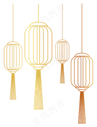 中国风烫金渐变灯笼线稿,免抠元素