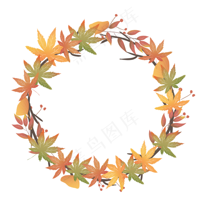 枫叶树叶落叶秋天树枝花圈(2362X2362(DPI:300))psd模版下载