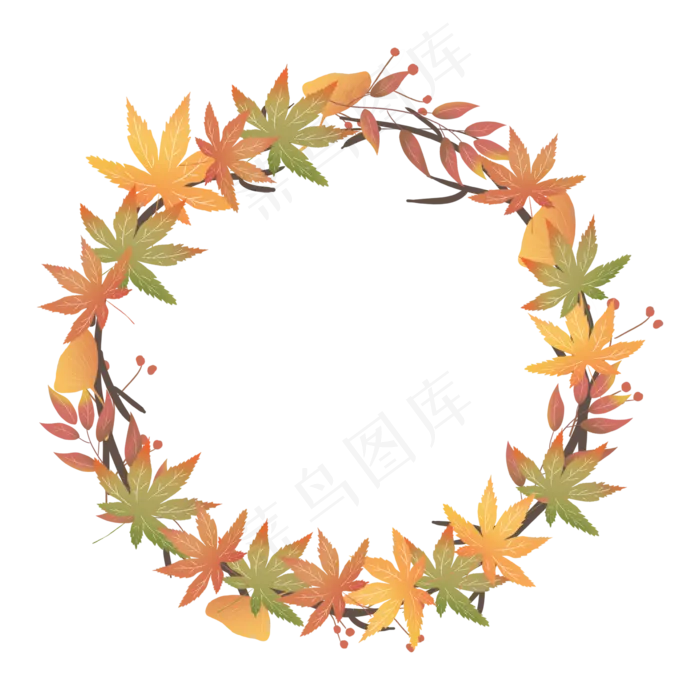 枫叶树叶落叶秋天树枝花圈(2362X2362(DPI:300))psd模版下载