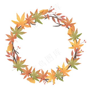 枫叶树叶落叶秋天树枝花圈