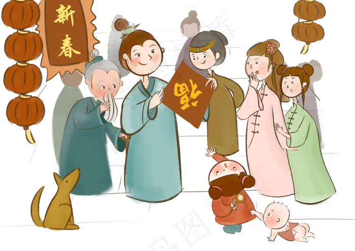 春节古代过年新春街市图PNG,免抠元素(2704X1908(DPI:300))psd模版下载