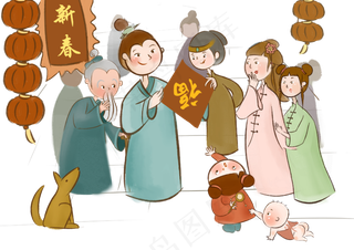 春节古代过年新春街市图PNG,免抠元素