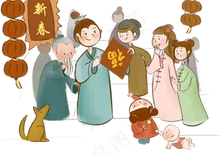 春节古代过年新春街市图PNG,免抠元素