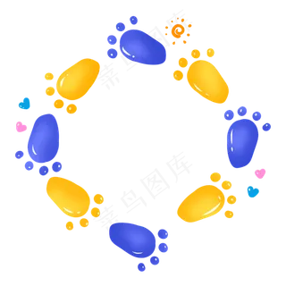 彩色脚印印记边框