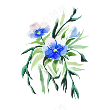 水彩手绘紫蓝色花束png