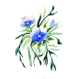 水彩手绘紫蓝色花束png 水彩手绘紫蓝色花束png