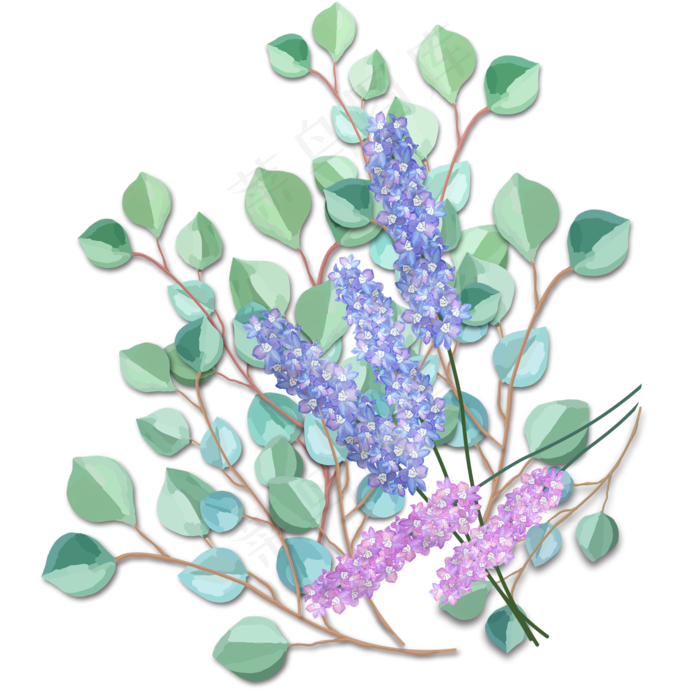 小清新手绘花与绿叶(2000X2000(DPI:300))psd模版下载