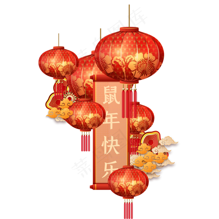 新年灯笼春联对联装饰,免抠元素(2000*2000px 300 dpi )ai矢量模版下载