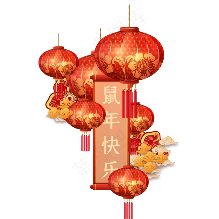 新年灯笼春联对联装饰,免抠元素(2000*2000px 300 dpi )ai矢量模版下载