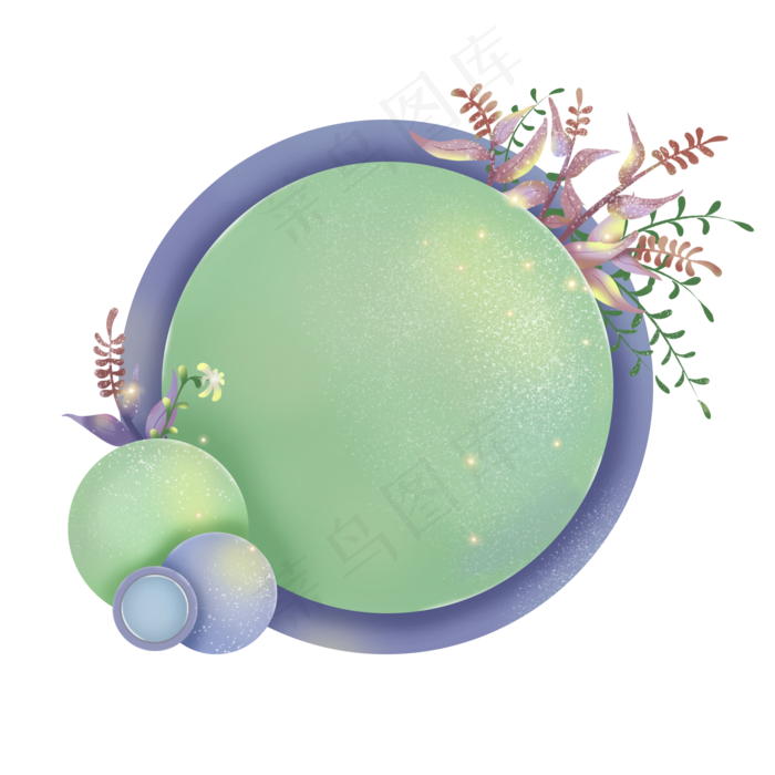 春天蓝绿色植物剪纸文字边框,免抠元素