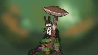 拿着萝卜躲起来的小兔子