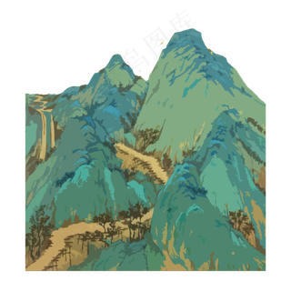 水墨山水翠色青蓝PNG国画