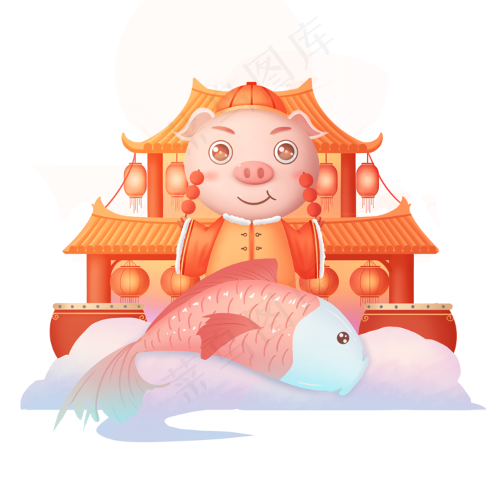 2019农历新年猪年庙会灯会立体猪�,免抠元素