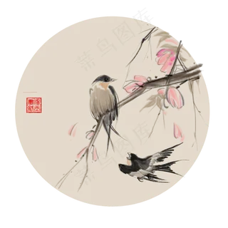 中国风古典水墨花鸟古风矢量图,免抠元素